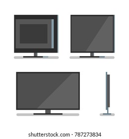 Modern TV panels, different views. Vector cartoon flat style illustration isolated on white.