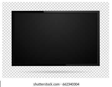 Modern TV Screen, Black Monitor Display Mockup On A Transparent Background. Television Led Hd