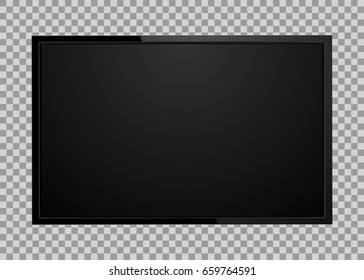 Modern TV Screen, Led Type, Lcd Blank Isolated. Black Monitor Display Mockup On A Transparent Background