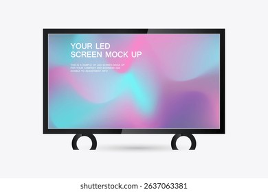 A modern TV screen mock up black-framed LED screen showcases a vivid, colorful gradient background. vector and illustration