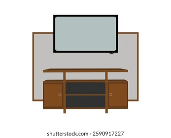 Modern tv stand with storage cabinets and wall-mounted flat-screen television setup