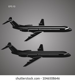 Modern twin engine jet airliner vector illustration. Large commercial passenger aircraft icon.