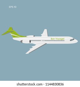 Modern twin engine jet airliner vector illustration. Large commercial passenger aircraft.