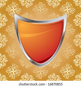 Modern twist on an old fashioned shield design in burnt orange