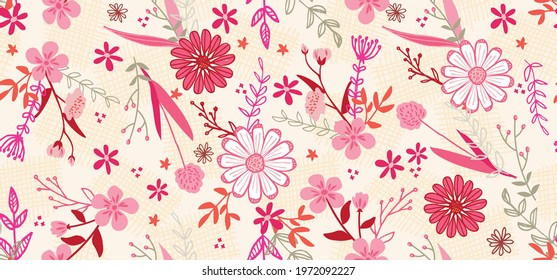 A modern twist on a traditional rustic floral print. Seamless vector patterns are great from backgrounds, wallpaper, and surface designs.