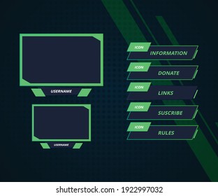 The modern twitch screen panel . The overlay frame set design template for games streaming. Vector violet and pink futuristic design.