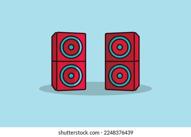 Ilustración vectorial de dos sistemas acústicos de audio rojo moderno. Concepto de ícono de instrumento musical. Dispositivo de bajo electrónico para escuchar música que disfruta del sonido del diseño del vector del altavoz con sombra.