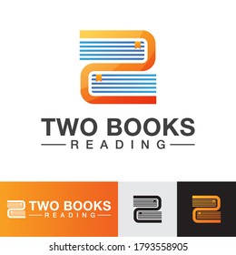 modern two books library, reading, education logo design vector template