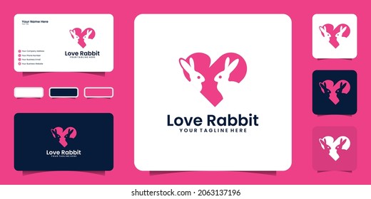 modern two bunny shaped love logo design inspiration, for pets, animal lovers and pet shops