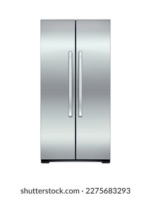 Modern two door refrigerator front view on white background realistic vector illustration