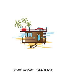 Modern two floored bungalow with palms on roof vector illustration