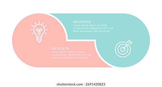 Modelo moderno de projeto infográfico de duas etapas com círculos de gradiente para processo de negócios e apresentação de dados
