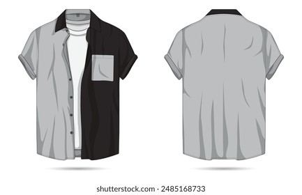 Modern two tone button down shirt mockup front and back view