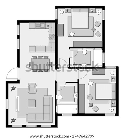 Modern Two-Bedroom Apartment Floor Plan