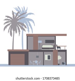 Modern two-story house with a garage. .Vector illustration