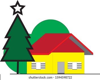 Modern two-story house with green roof isolated on white background Natal