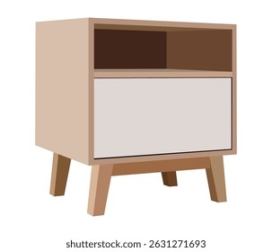 Modern two-tone nightstand with one drawer and open shelf, minimalist design