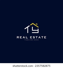 modern TY letter real estate logo in linear style with simple roof building in blue