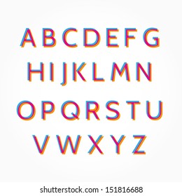 Modern type font with stereo effect. Multicolored typography for your design. Abstract alphabet. Vector illustration eps 10