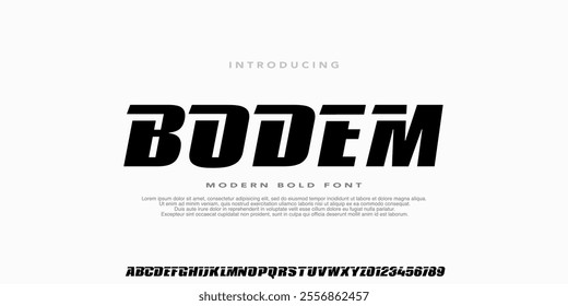 Modern Typeface Bold Italic Font,Alphabet Strong and heavy font, design for sport, technology, fashion, automotiv, urban, racing, movie. Uppercase and Number.Vector illustration