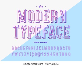 Modern typeface trendy colorful line style typography. Sans serif font for t shirt, promotion, party poster, book, card, sale banner, printing on fabric, decoration, stamp, offer. Vector 10 eps