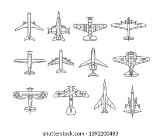 Modern types of planes. Large and small passenger aircraft. Air transport. Vector illustration in flat style