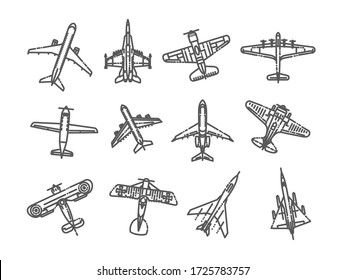 Modern types of planes. Large and small passenger aircraft. Air transport. Vector illustration in flat style