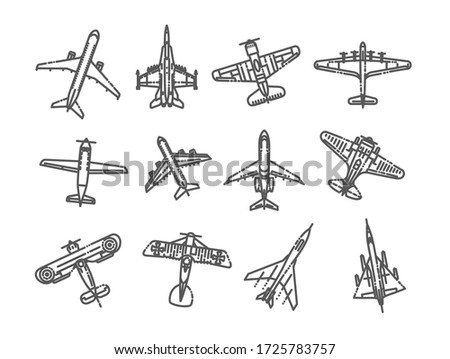 Modern types of planes. Large and small passenger aircraft. Air transport. Vector illustration in flat style