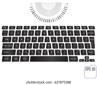 Modern typewriter with laptop keyboard Concept of technology progress
