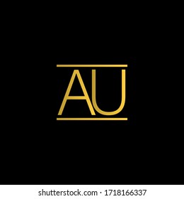 Logotipo de carta monograma moderno AU, con color negro y dorado.