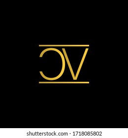 Modern Typhography Monogram Letter CV logo black and gold color.
