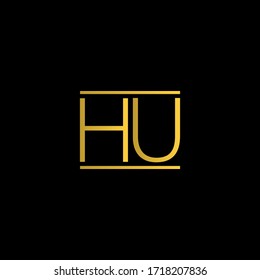 Modern Typhography Monogram Letter HU Logo, with black and gold color.