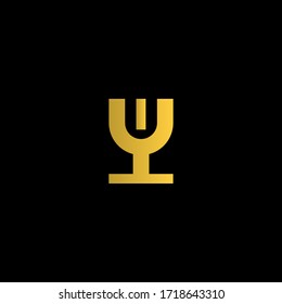 Logotipo de la carta monograma Y de la tiografía moderna, logotipo de la copa de vino.