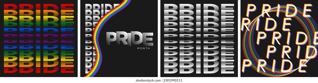 Moderne typografische Pride Month Poster. Dunkle und stolze Farben. Vektorgrafik. EPS10.