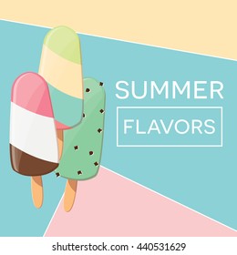 Modern typographic summer poster design with ice cream and geometric elements, vector illustration