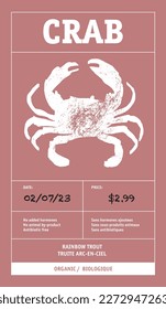Modern typography banner, hand drawn octopus meat. Crab abstract vector packaging labels design set. Color paper background layouts collection Isolated.