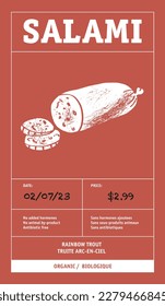 Modern typography banner, hand drawn steak. Meat, salami abstract vector packaging labels design set. Color paper background layouts collection Isolated.
