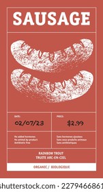 Modern typography banner, hand drawn steak. Meat, sausage abstract vector packaging labels design set. Color paper background layouts collection Isolated.
