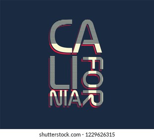 Modern Typography CALIFORNIA Tee Graphic Stripes Illustration