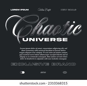 Modern typography chaotic universe slogan print with gradient calligraphy for graphic tee t shirt or sweatshirt