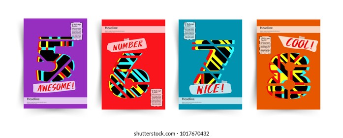 Modern typography colorful numbers 5, 6, 7, 8.