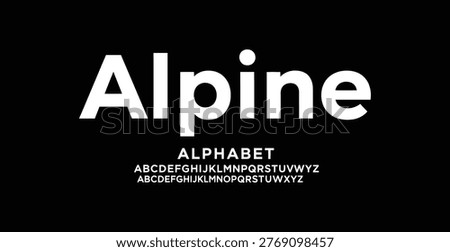 A modern typography design featuring the Alpine alphabet on a black background