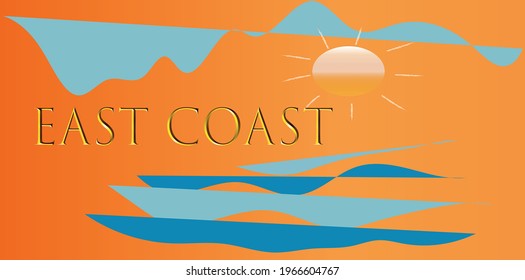 Modern typography east coast slogan print with sun - sea - cloud illustration for girl- boy -woman -man - kid tee t shirt - Vector