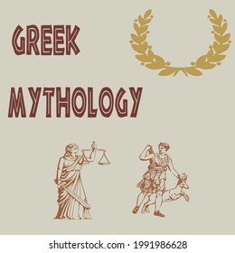 Modern typography Greek Mythology  for girl, boy,  woman, man,  kids tee t shirt - Vector