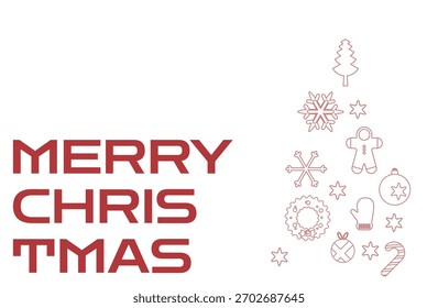 Uma tipografia moderna e conjunto de ícones com texto "FELIZ NATAL" emparelhado com elementos de férias simples, estilo line-art limpo, como uma árvore de Natal, flocos de neve e estrelas, ideal para uso gráfico.