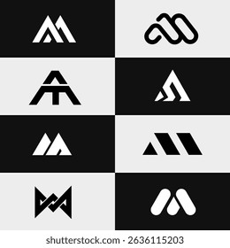 Modern typography logo set featuring letter Am and Ma in a clean, minimal design. Ideal for business branding, stock market identity, and corporate use. Fully editable vector format included.