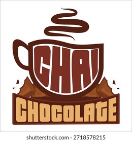 Vetor de logotipo de tipografia moderna para cadeia e chocolate. Ícone de copo criativo com peças de vapor e chocolate para café, loja de chá, ou marca de bar de sobremesa.
