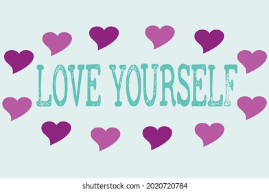 La tipografía moderna se ama a sí misma slogan impreso con ilustración cardíaca para niña, niño, mujer camiseta - Vector