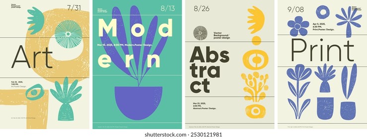 Modern typography poster with abstract, retro vector shapes. Perfect for banners, festival posters, or minimalist cover designs in Brutalist art style.