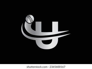 Modern U Letter with Cricket Sports Logo Template Design. For Cricket Club Symbol Vector Template